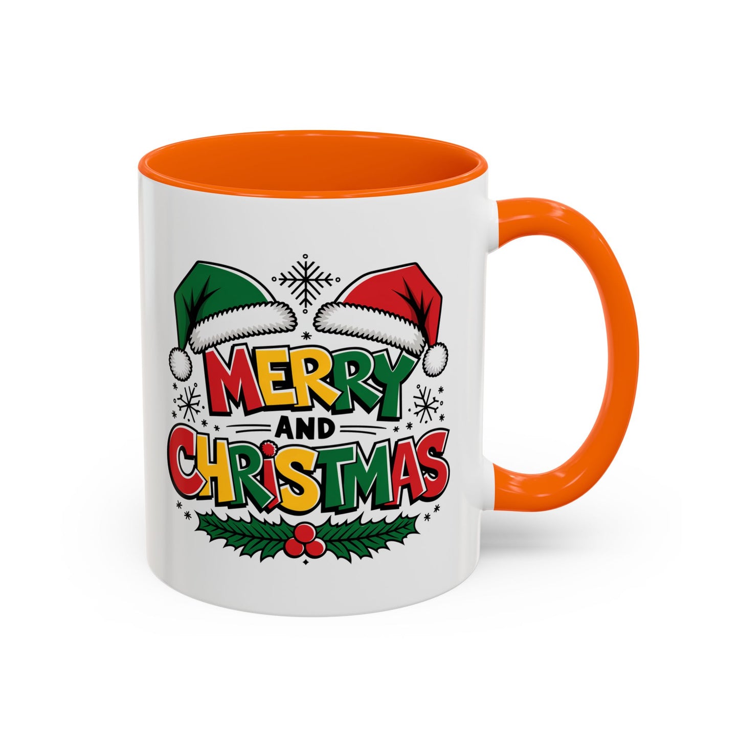 Christmas Mug - Merry Christmas Red Yellow & Green Text Green & Red Hat
