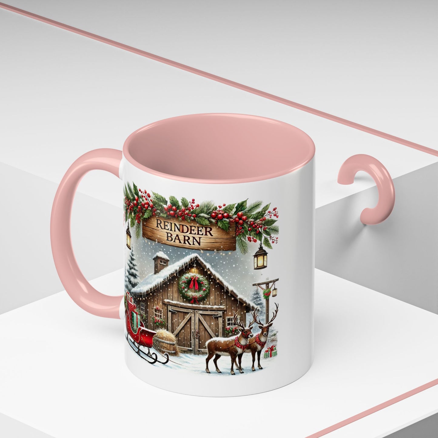 Christmas Mug - Reindeer Barn Sleigh Reindeer