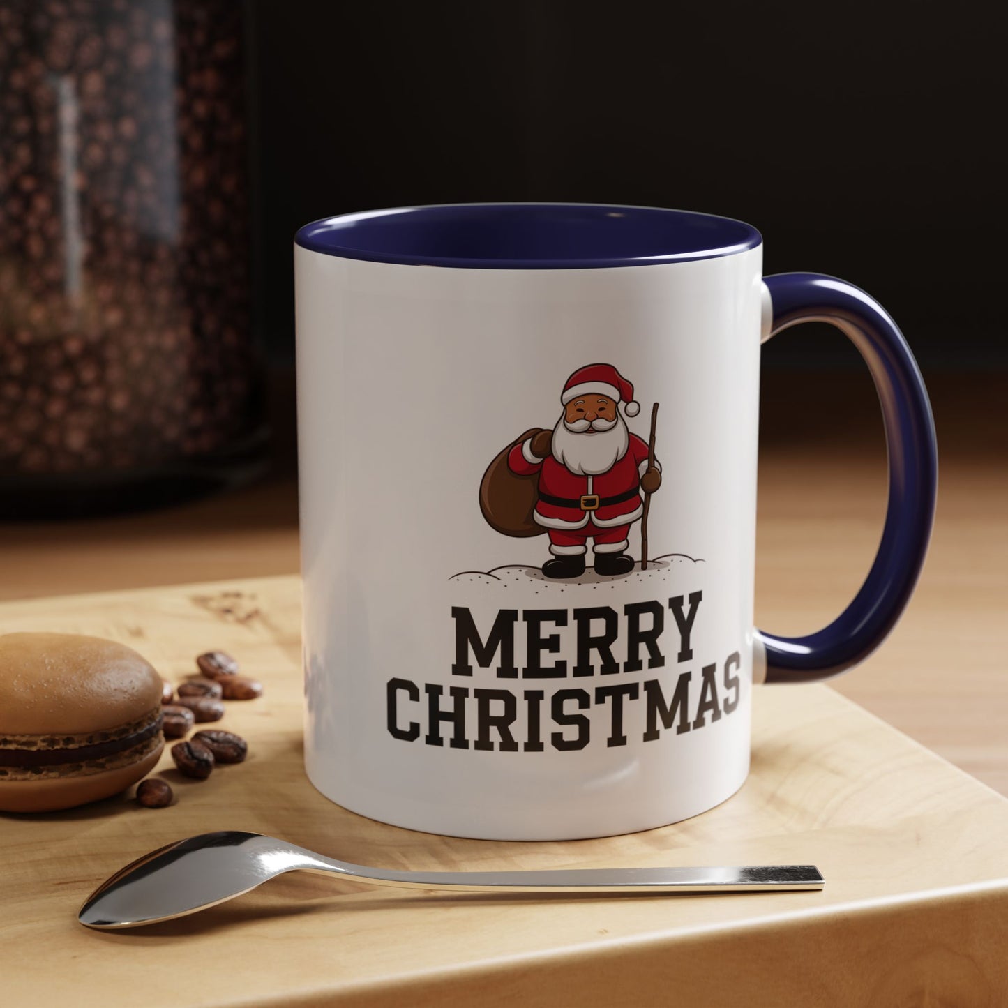 Christmas Mug - Merry Christmas Black Text Santa Walking