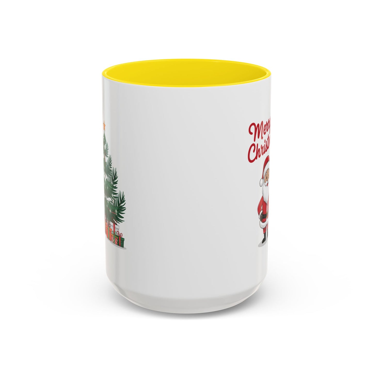 Christmas Mug - Merry Christmas Red Text Santa Tree Presents