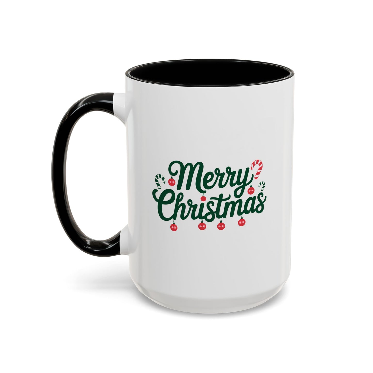 Christmas Mug - Merry Christmas Green Text Ornaments Candy Canes