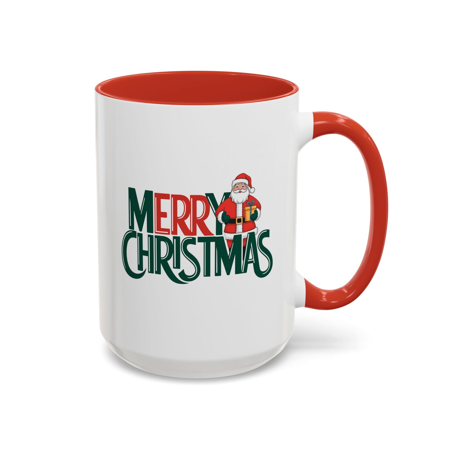 Christmas Mug - Merry Christmas Green & Red Text Santa Present