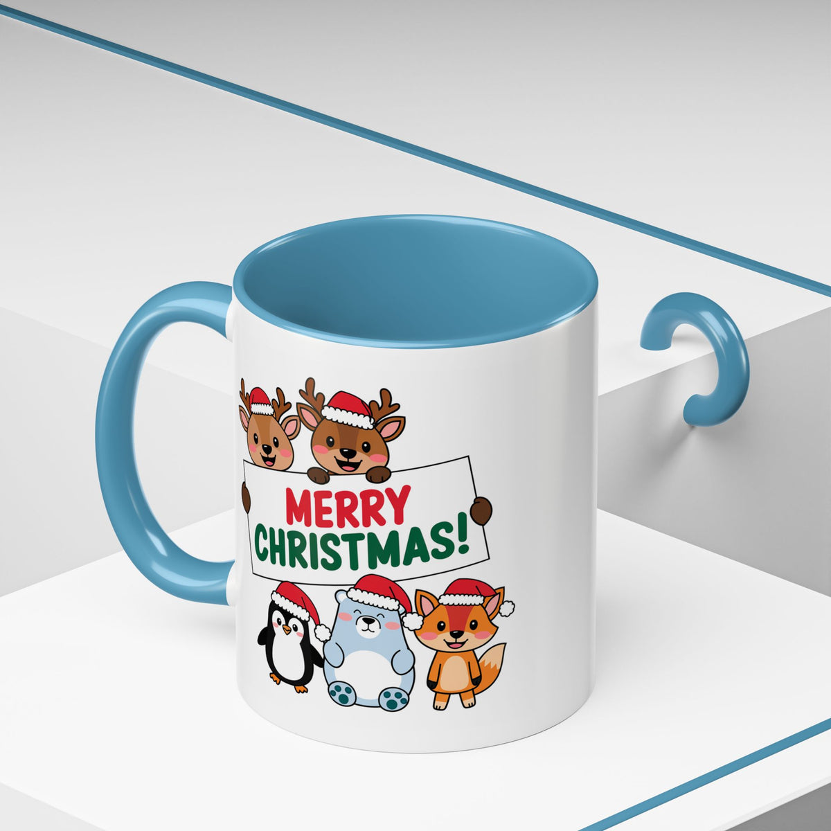 Christmas - Merry Christmas Red & Green Text Reindeer Penguin Bear Fox