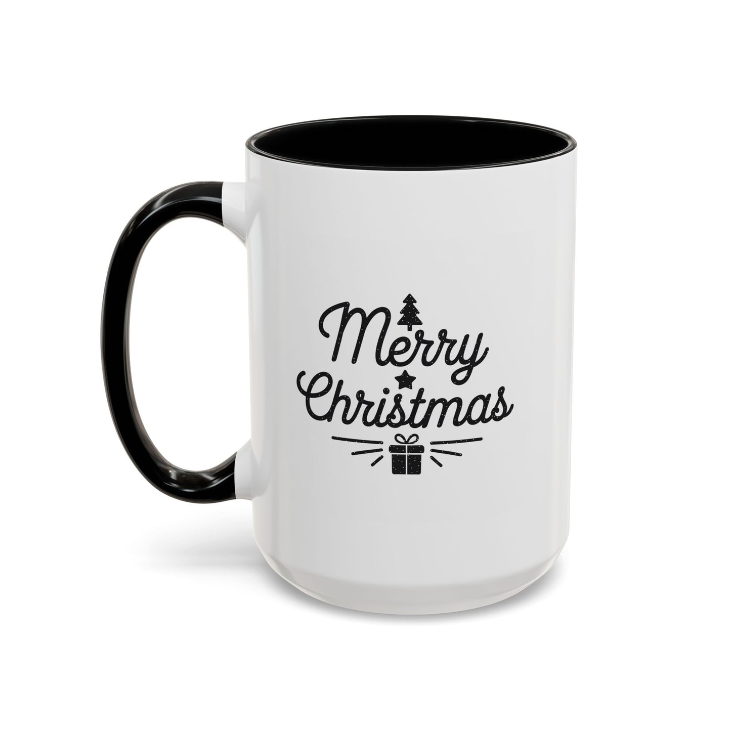 Christmas Mug - Merry Christmas Black Text Tree Star Present