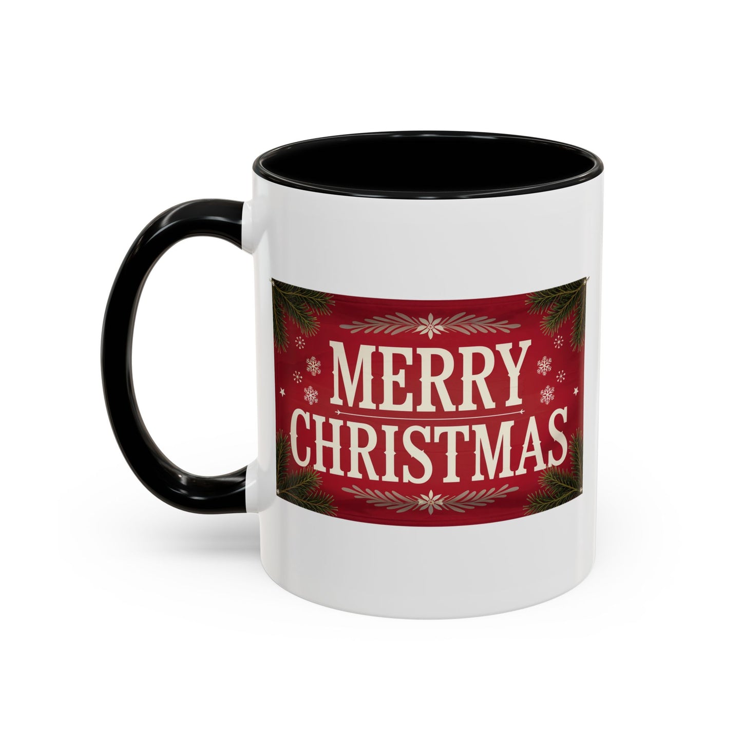 Christmas Mug - Merry Christmas Cream Text Maroon Background