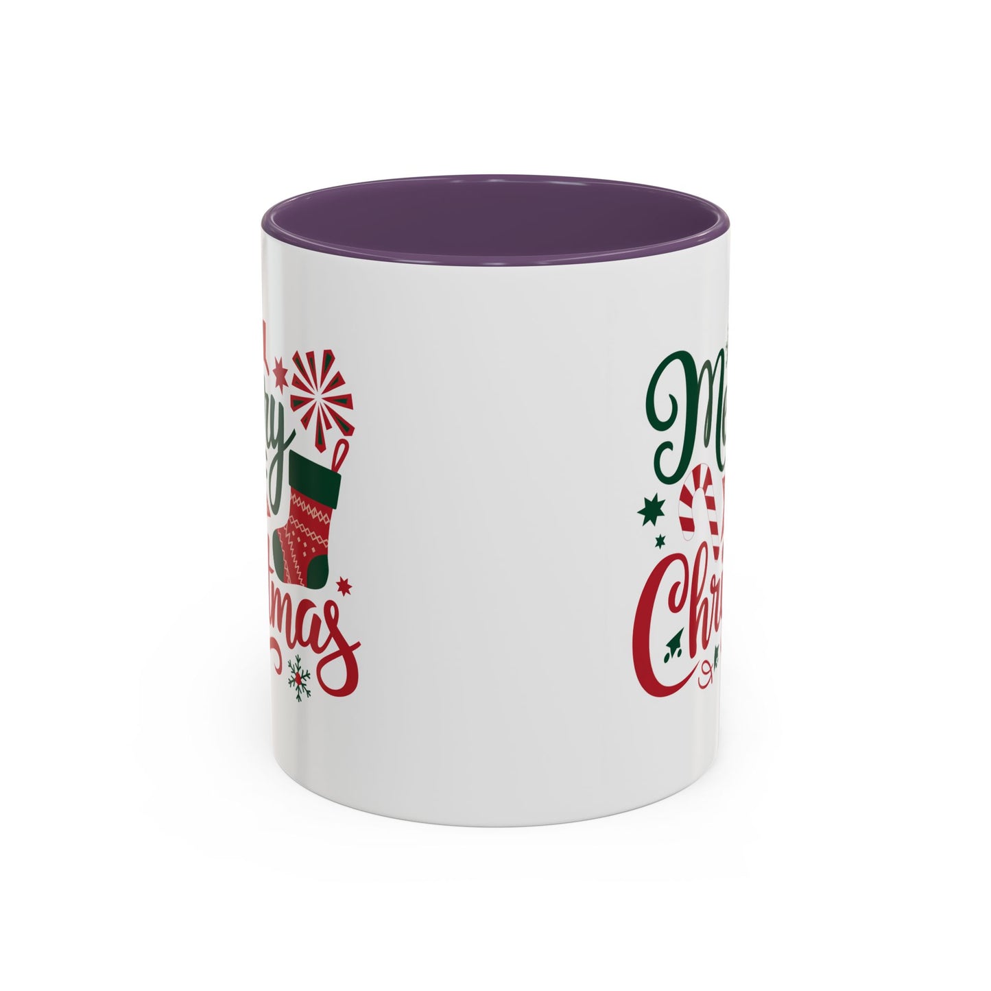 Christmas Mug - Merry Christmas Green & Red Text Star Candy Cane Stocking Snowflake
