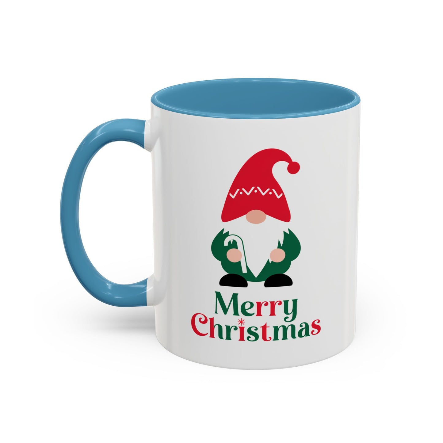 Christmas Mug - Merry Christmas Green & Red Text Gnome Candy Cane