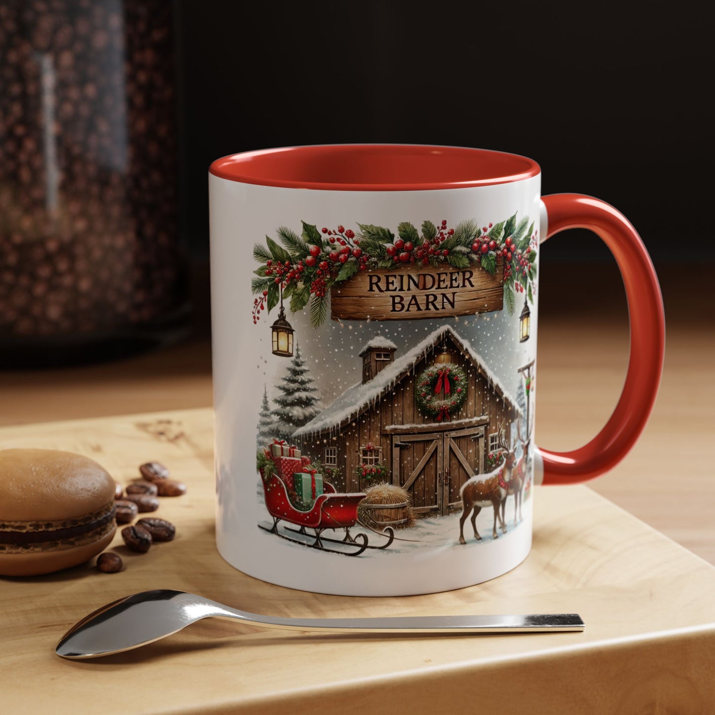 Christmas Mug - Reindeer Barn Sleigh Reindeer
