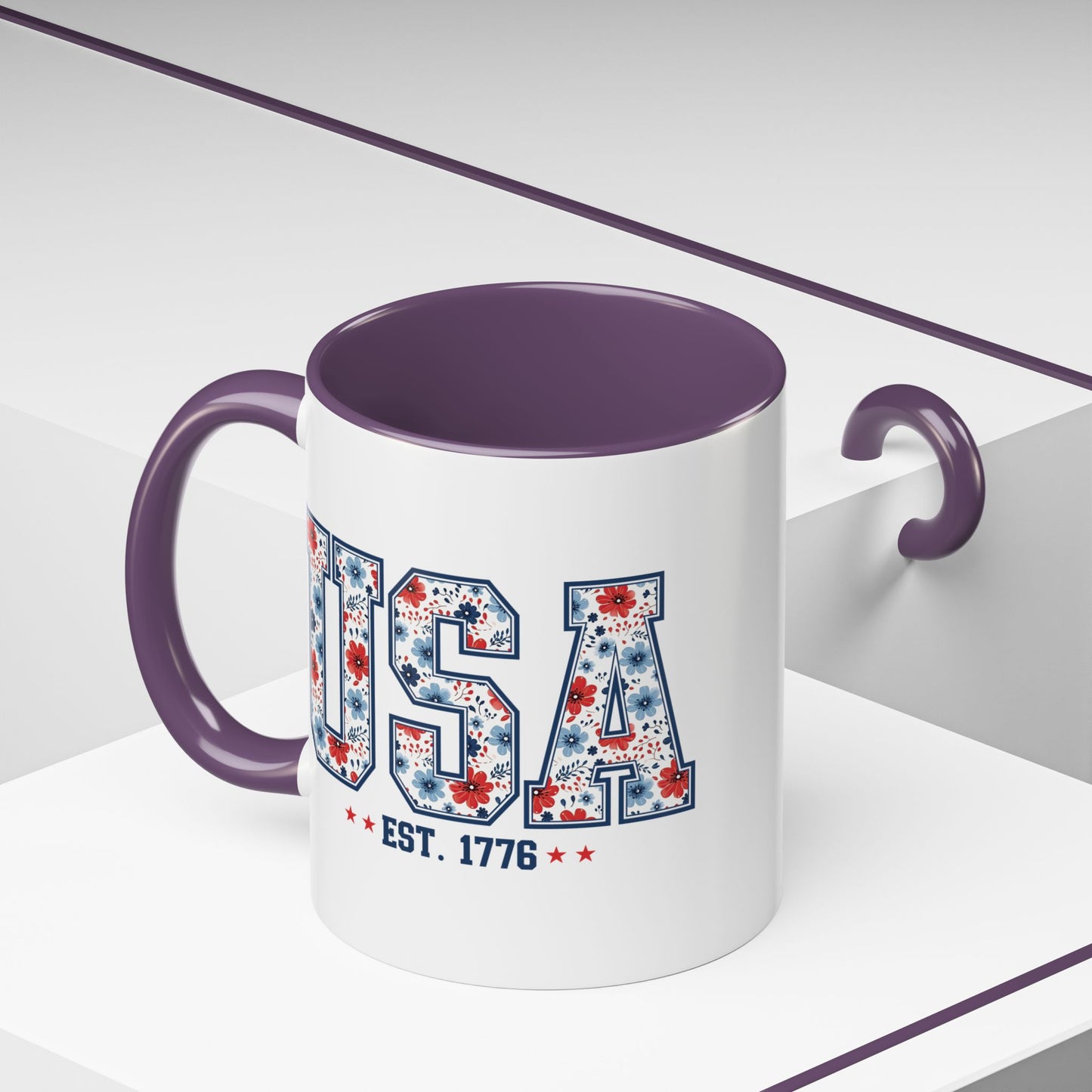 4th of July Mug - USA EST 1776 Floral