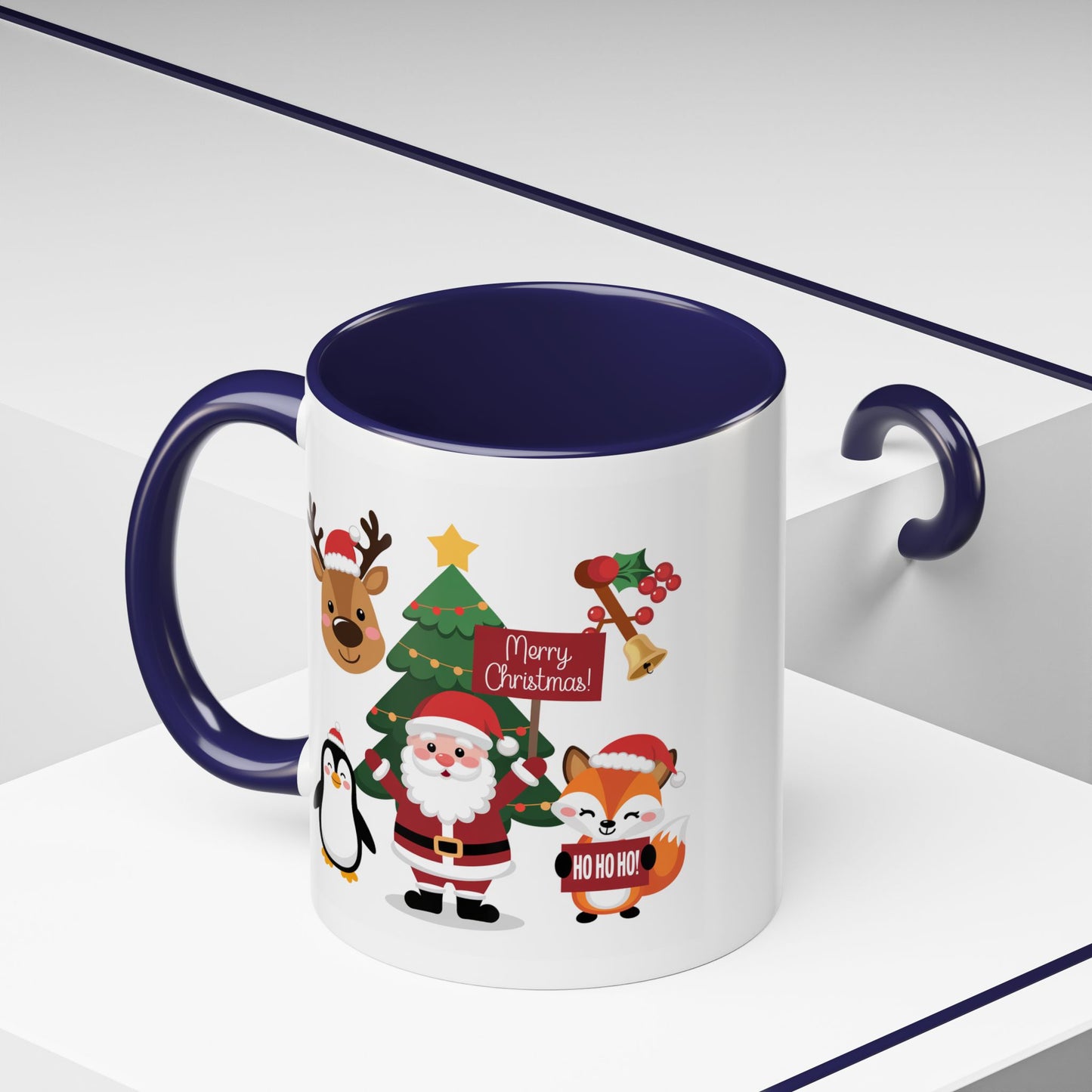 Christmas - Merry Christmas White Text Santa Reindeer Penguin Fox