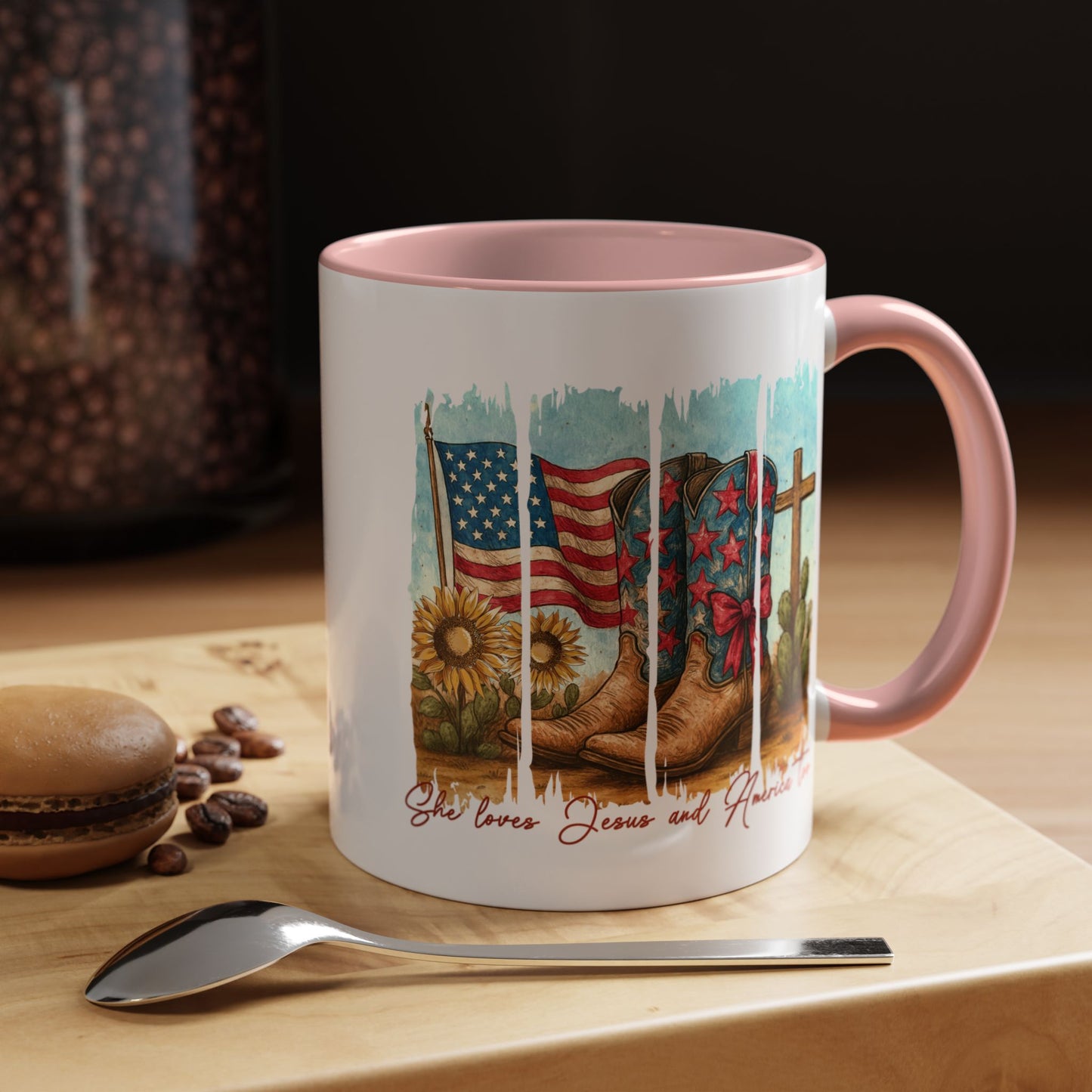 4th of July Mug - She Loves Jesus & America Too Boots