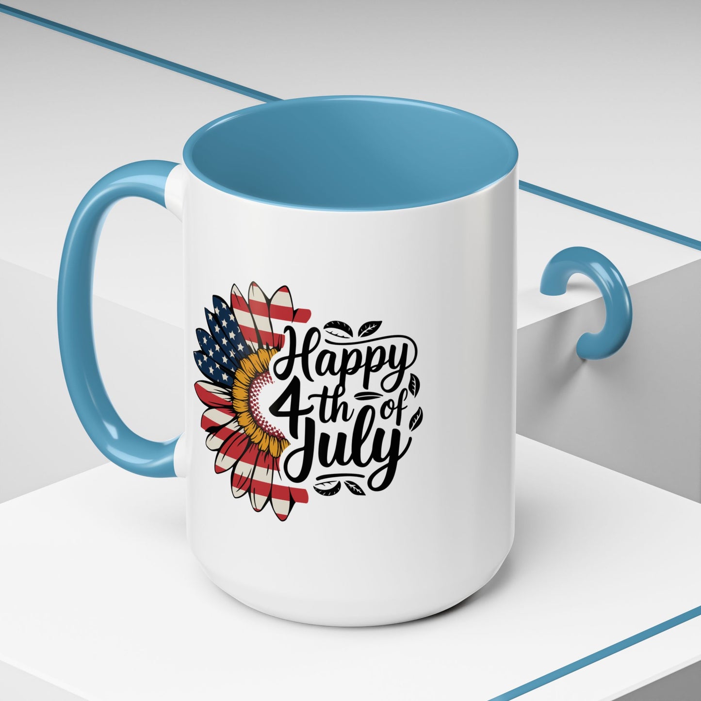 4th of July Mug - Happy 4th of July Sunflower USA Flag