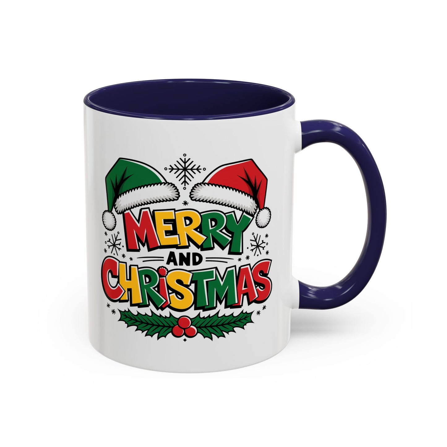 Christmas Mug - Merry Christmas Red Yellow & Green Text Green & Red Hat