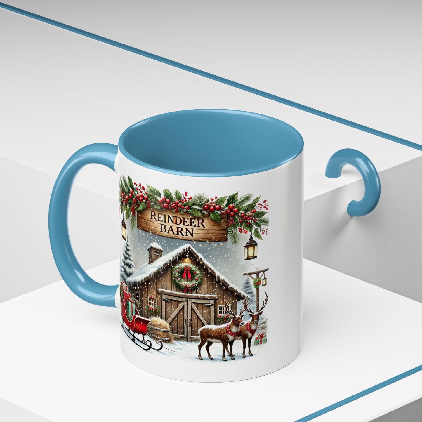 Christmas Mug - Reindeer Barn Sleigh Reindeer