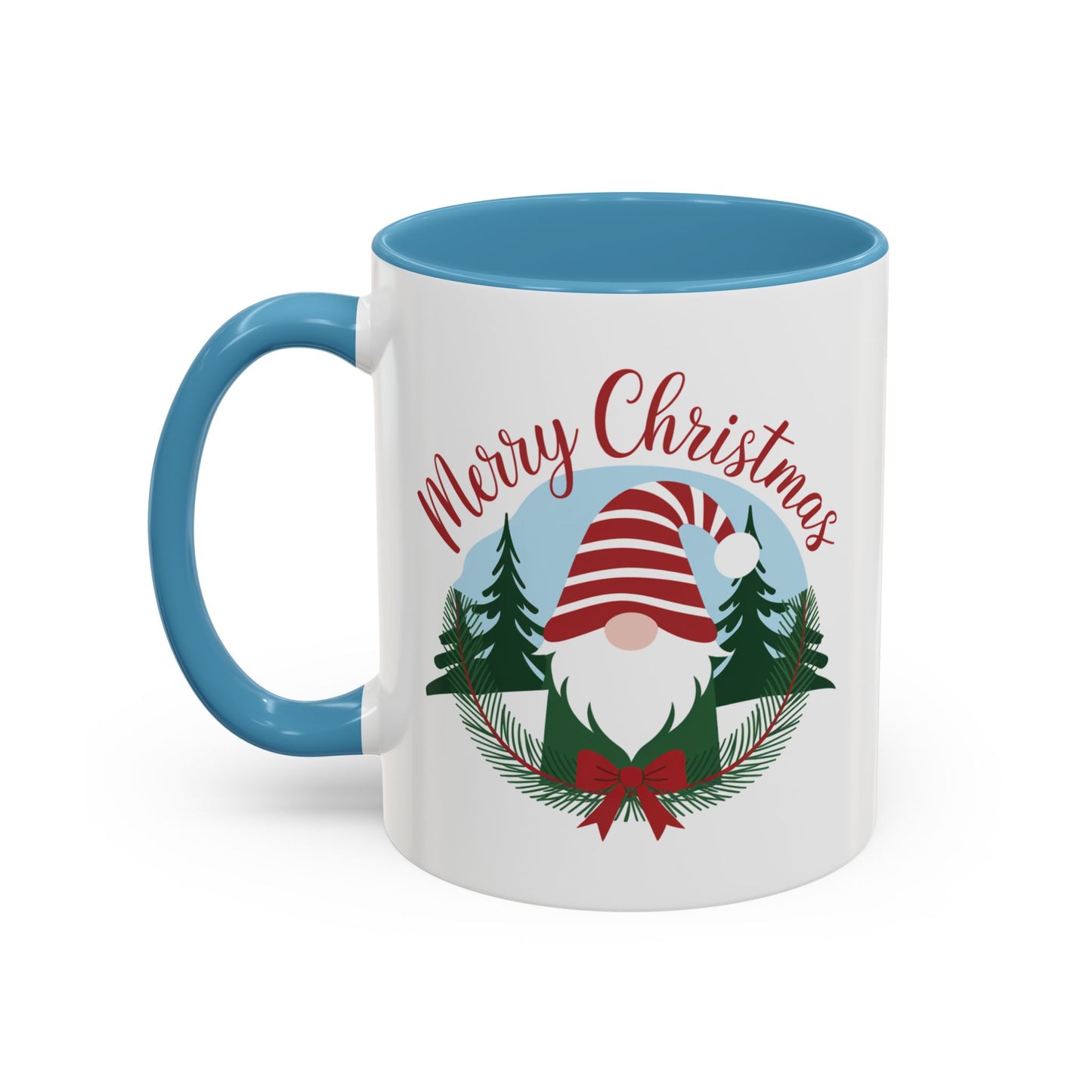 Christmas Mug - Merry Christmas Red Text Gnome Bow Tree