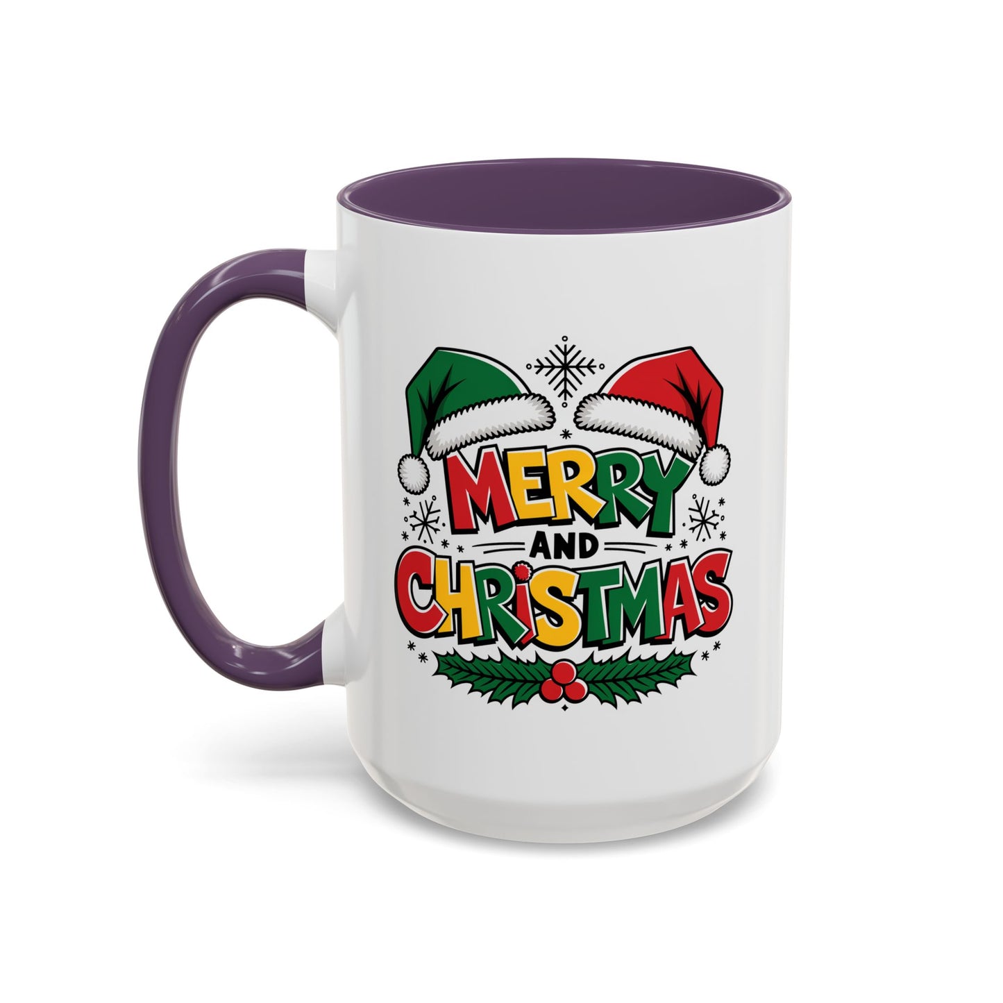 Christmas Mug - Merry Christmas Red Yellow & Green Text Green & Red Hat