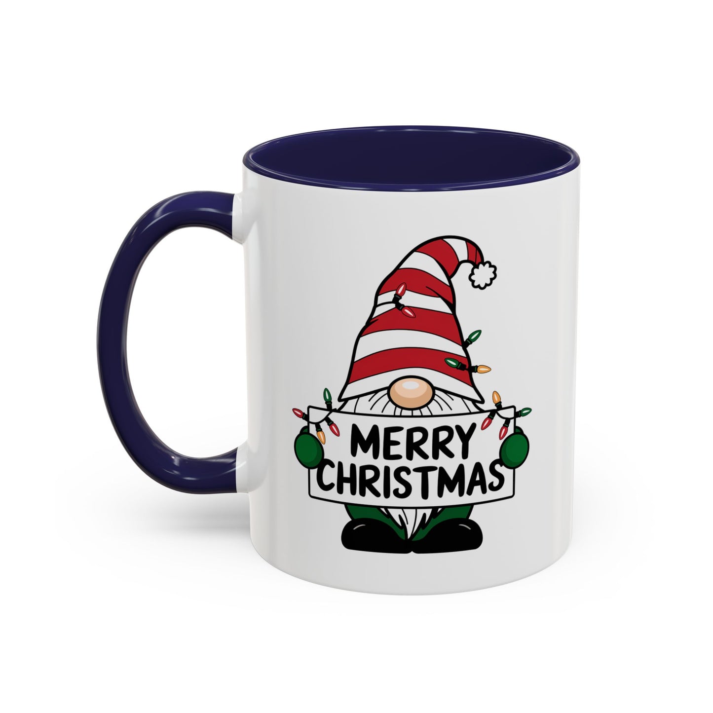 Christmas Mug - Merry Christmas Black Text Gnome Lights