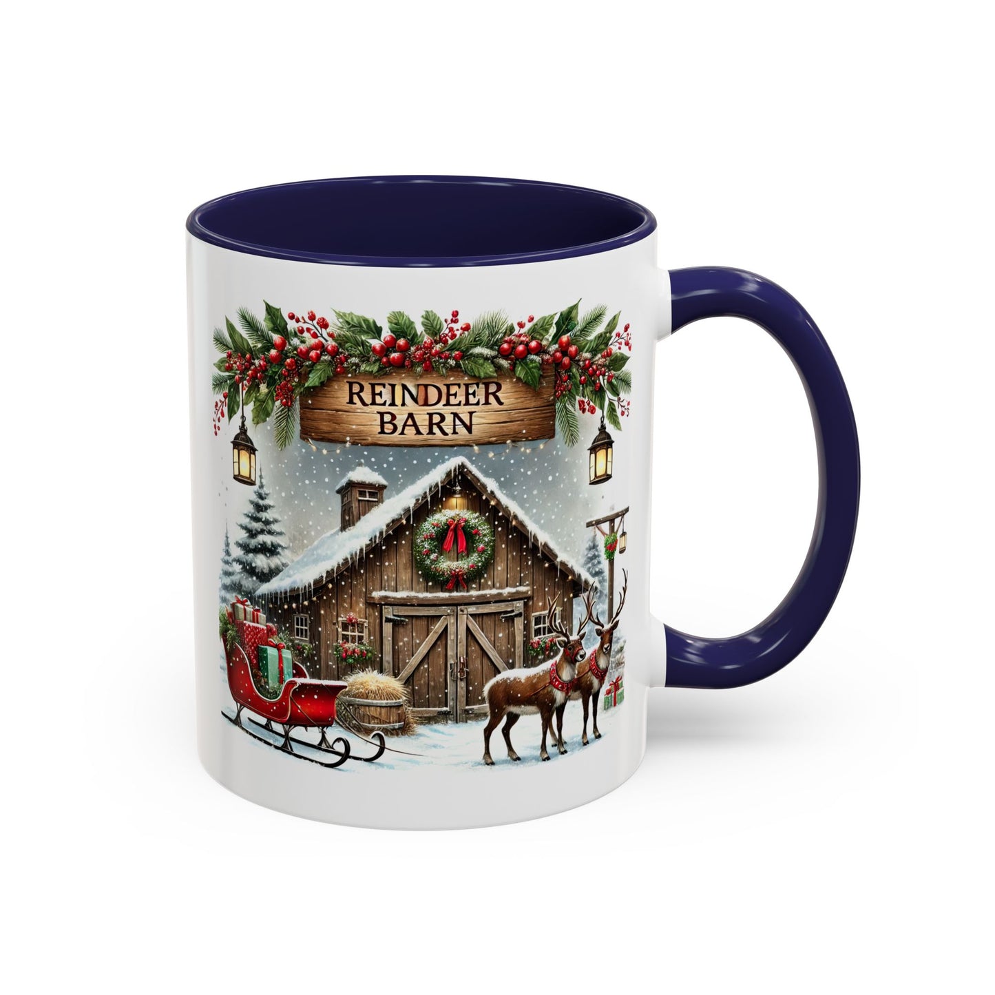 Christmas Mug - Reindeer Barn Sleigh Reindeer