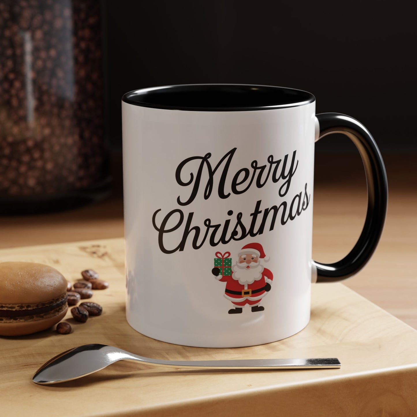 Christmas Mug - Merry Christmas Black Text Santa Present