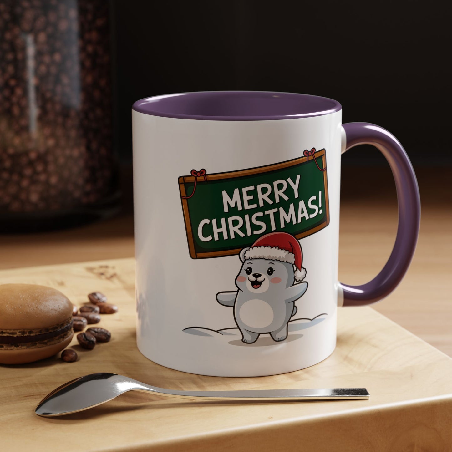 Christmas Mug - Merry Christmas White Text Seal Pup