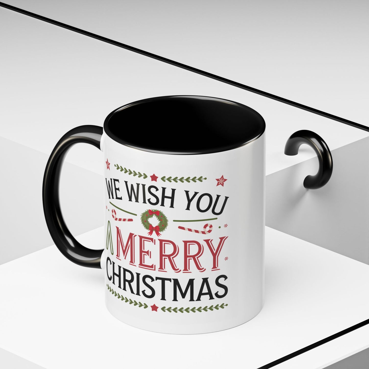 Christmas Mug - We Wish You a Merry Christmas Blue Green & Red Text