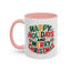 Christmas Mug - Happy Holidays and Merry Christmas Blue Green Yellow Red Text