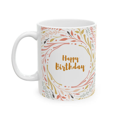 Birthday Mug - Happy Birthday Floral Circle