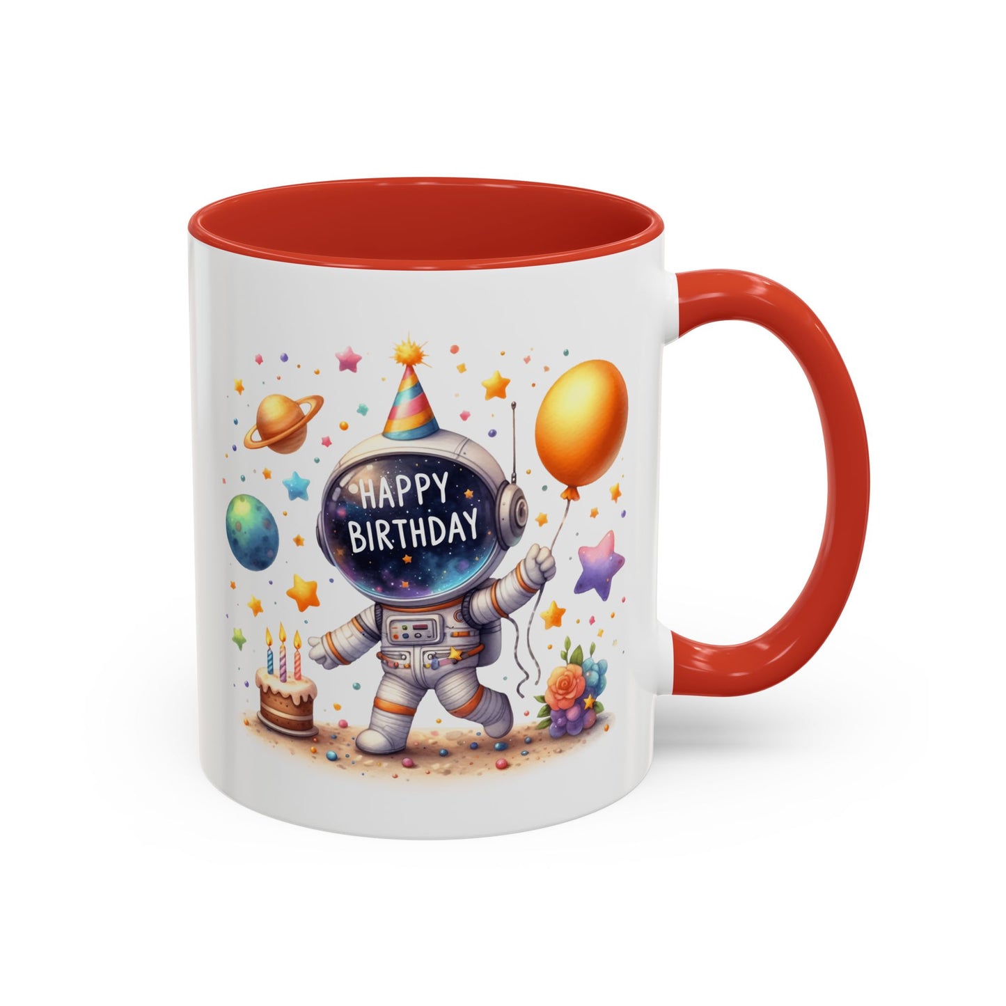 Birthday Mug - Happy Birthday Astronaut, Cake & Balloon