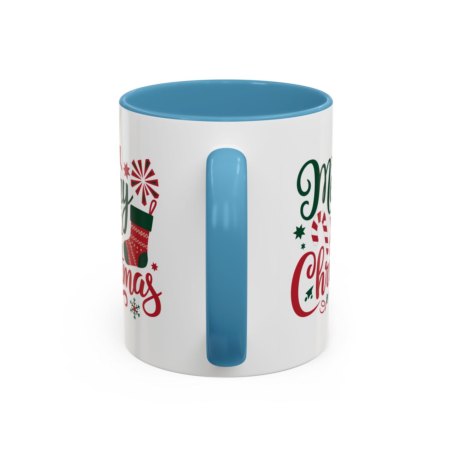 Christmas Mug - Merry Christmas Green & Red Text Star Candy Cane Stocking Snowflake