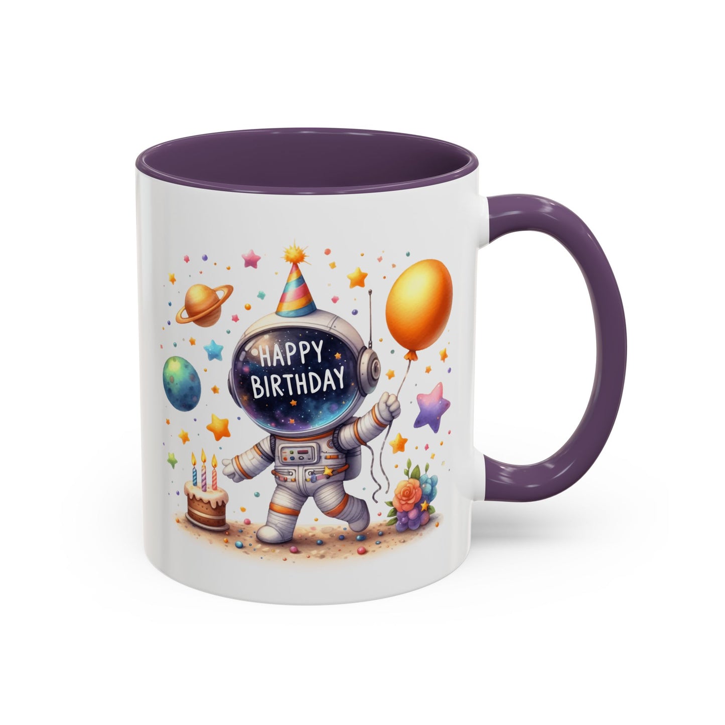 Birthday Mug - Happy Birthday Astronaut, Cake & Balloon