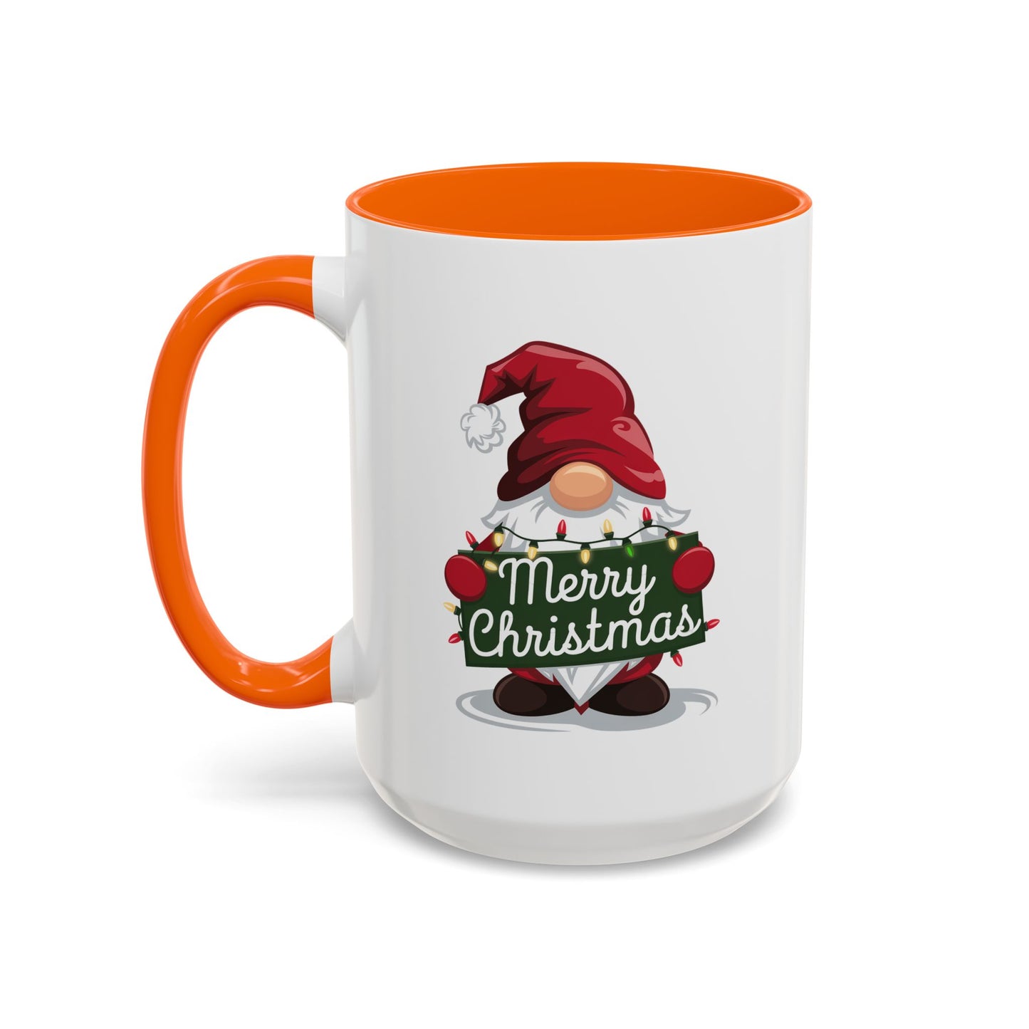 Christmas Mug - Merry Christmas White & Green Text Gnome Lights