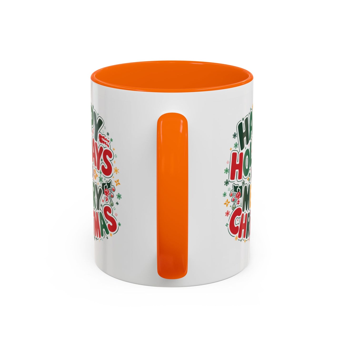 Christmas Mug - Happy Holidays and Merry Christmas Blue Green Yellow Red Text