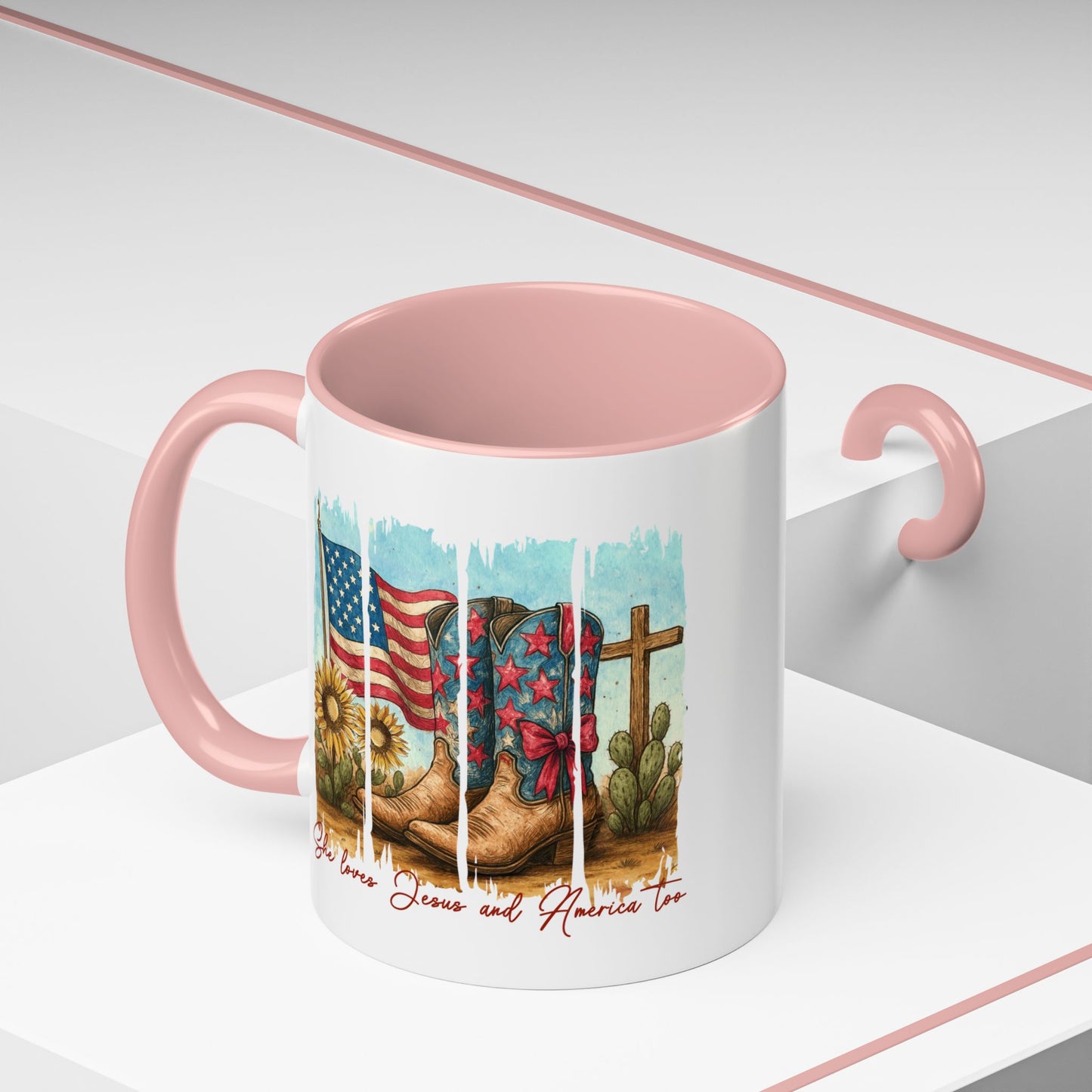 4th of July Mug - She Loves Jesus & America Too Boots