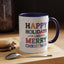 Christmas Mug - Happy Holidays and Merry Christmas Blue Yellow Purple Orange Red Text