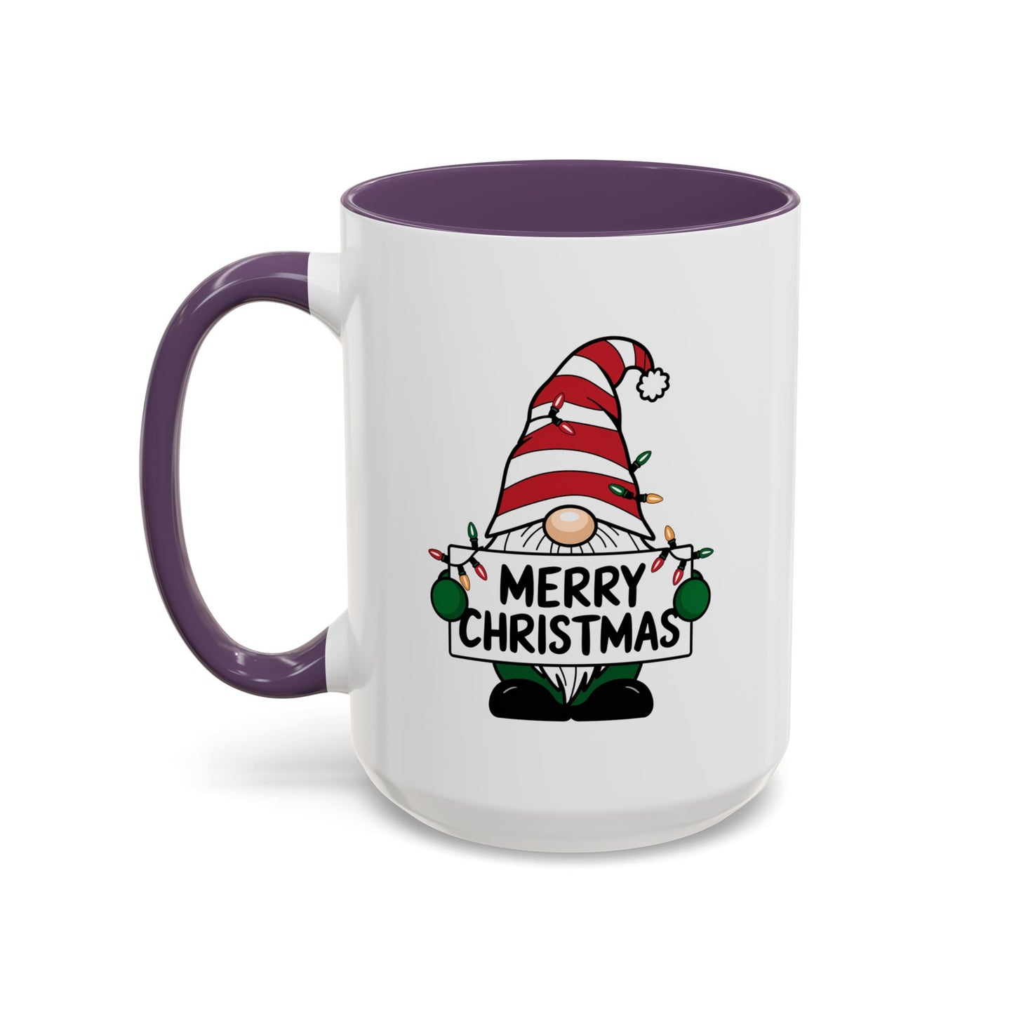 Christmas Mug - Merry Christmas Black Text Gnome Lights