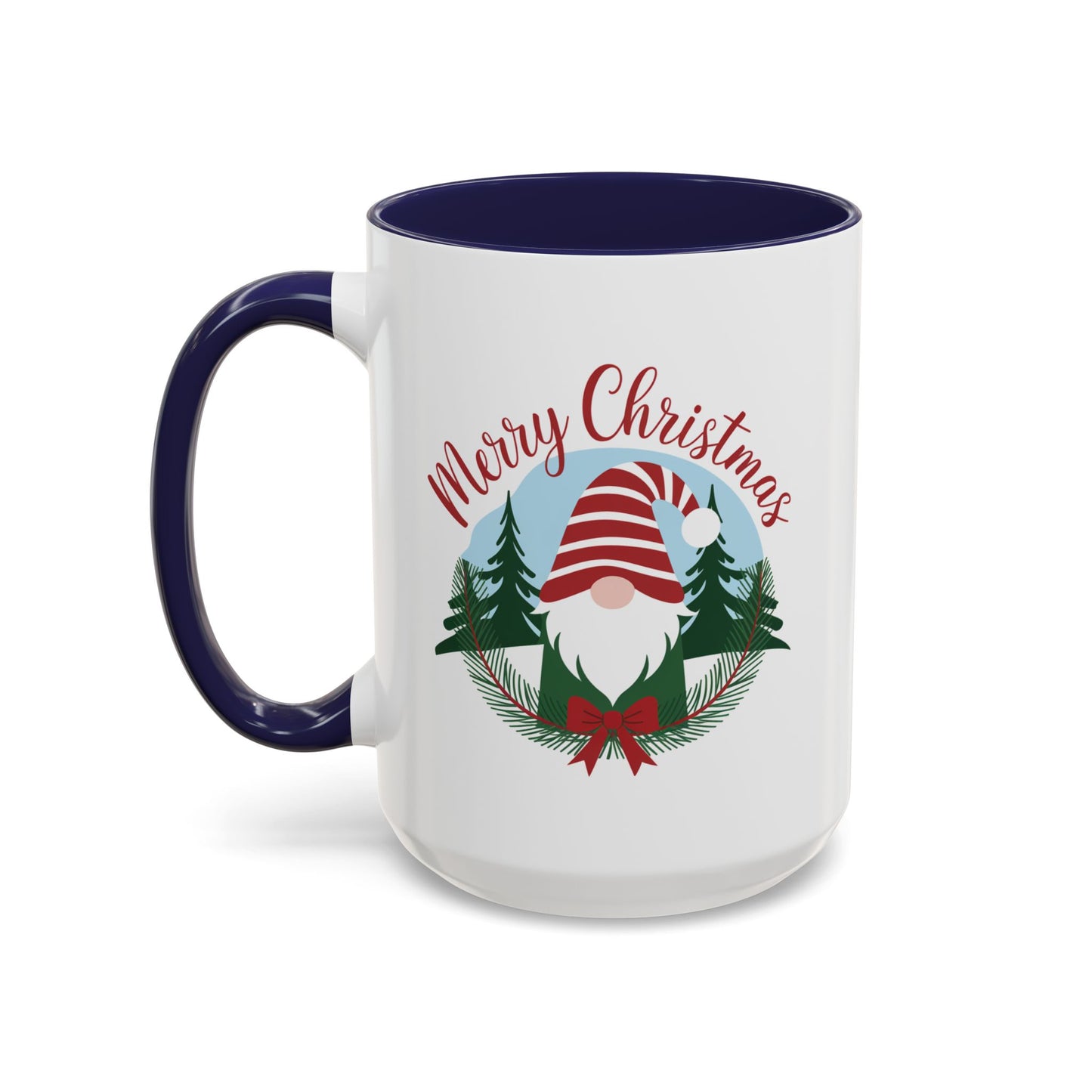 Christmas Mug - Merry Christmas Red Text Gnome Bow Tree