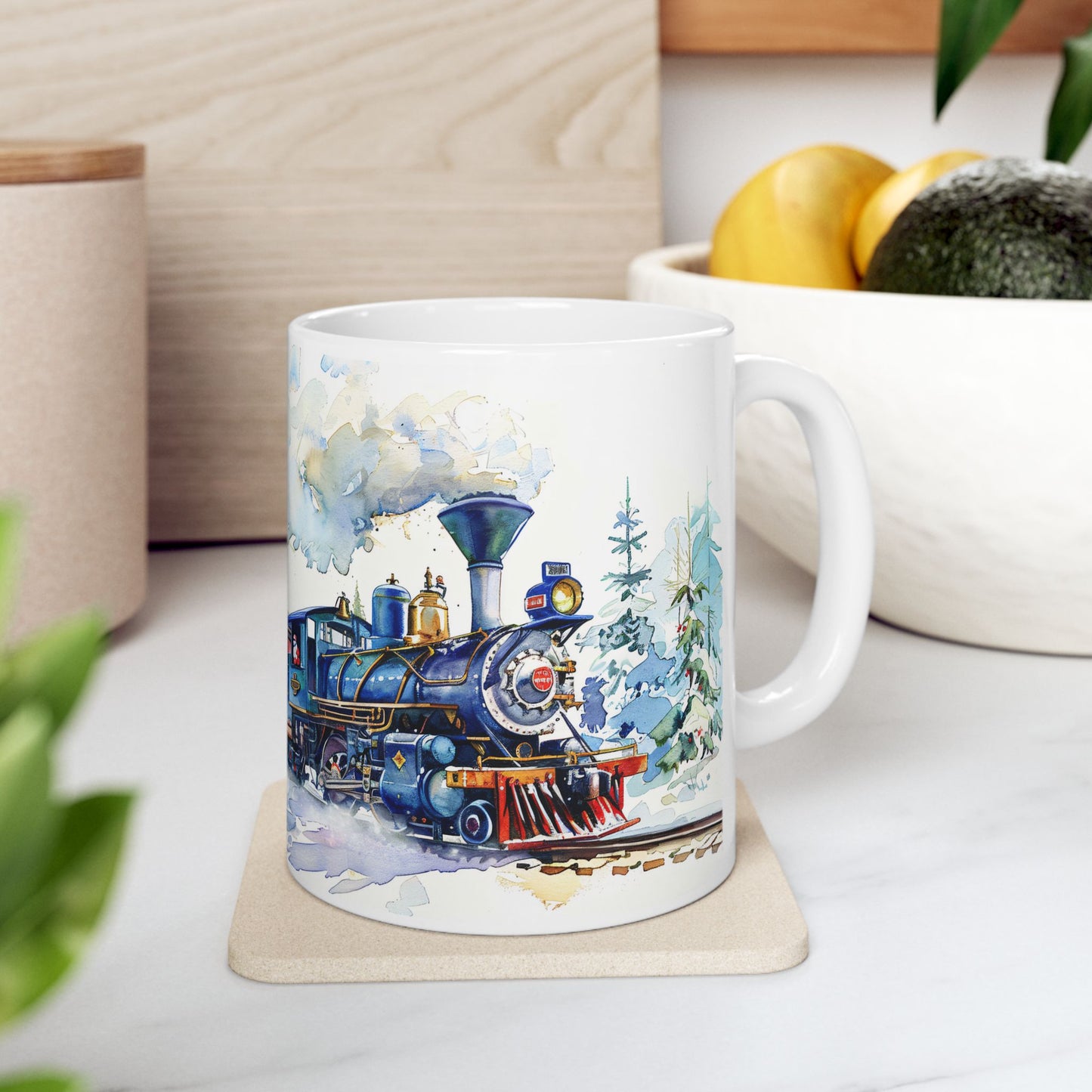 Christmas Mug - Snowy Landscape Train Wrap 3