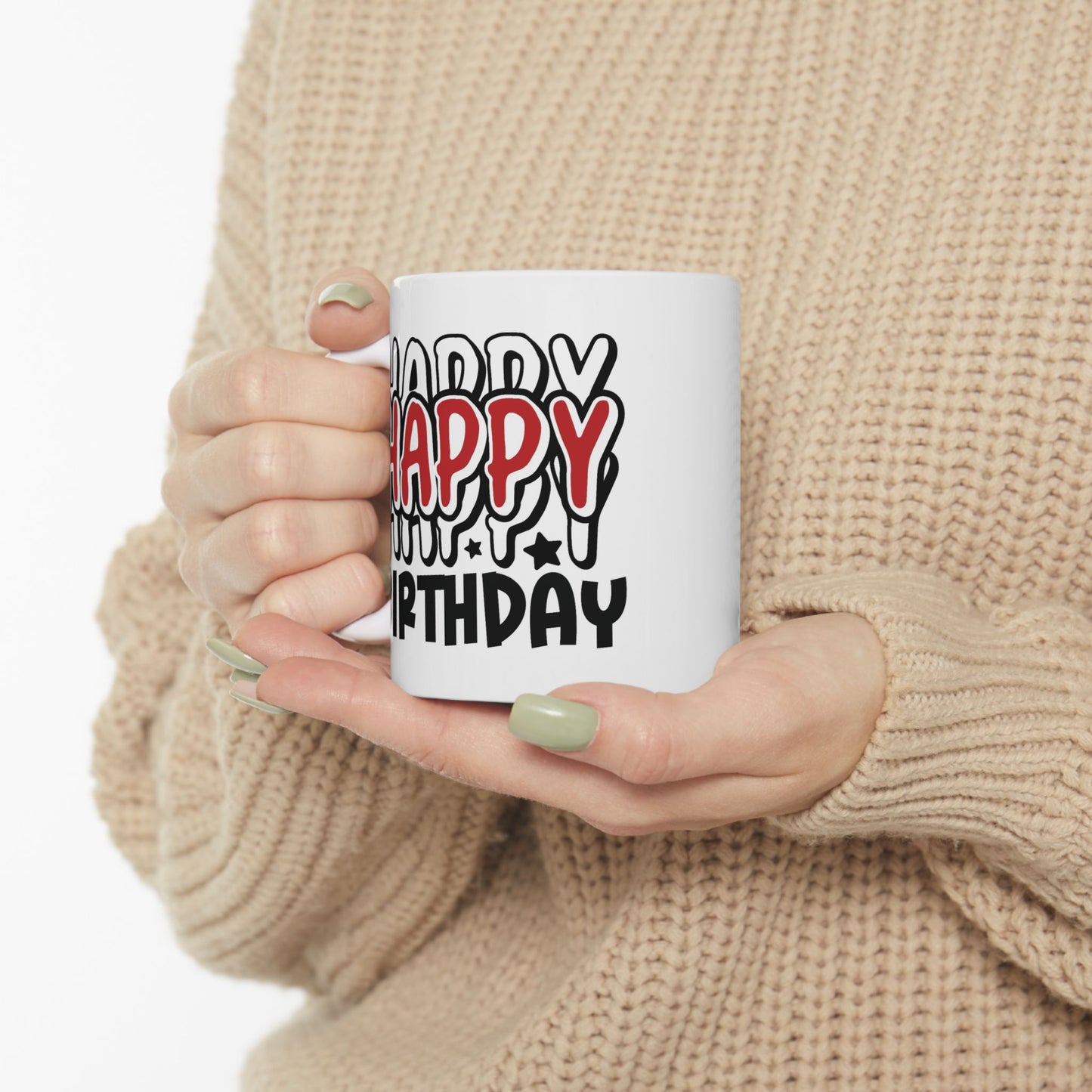 Birthday Mug - Happy Birthday Red White & Black Text
