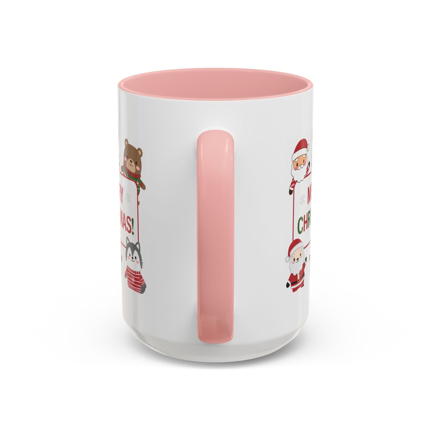 Christmas Mug - Merry Christmas Red & Green Text Santa Cute Animals