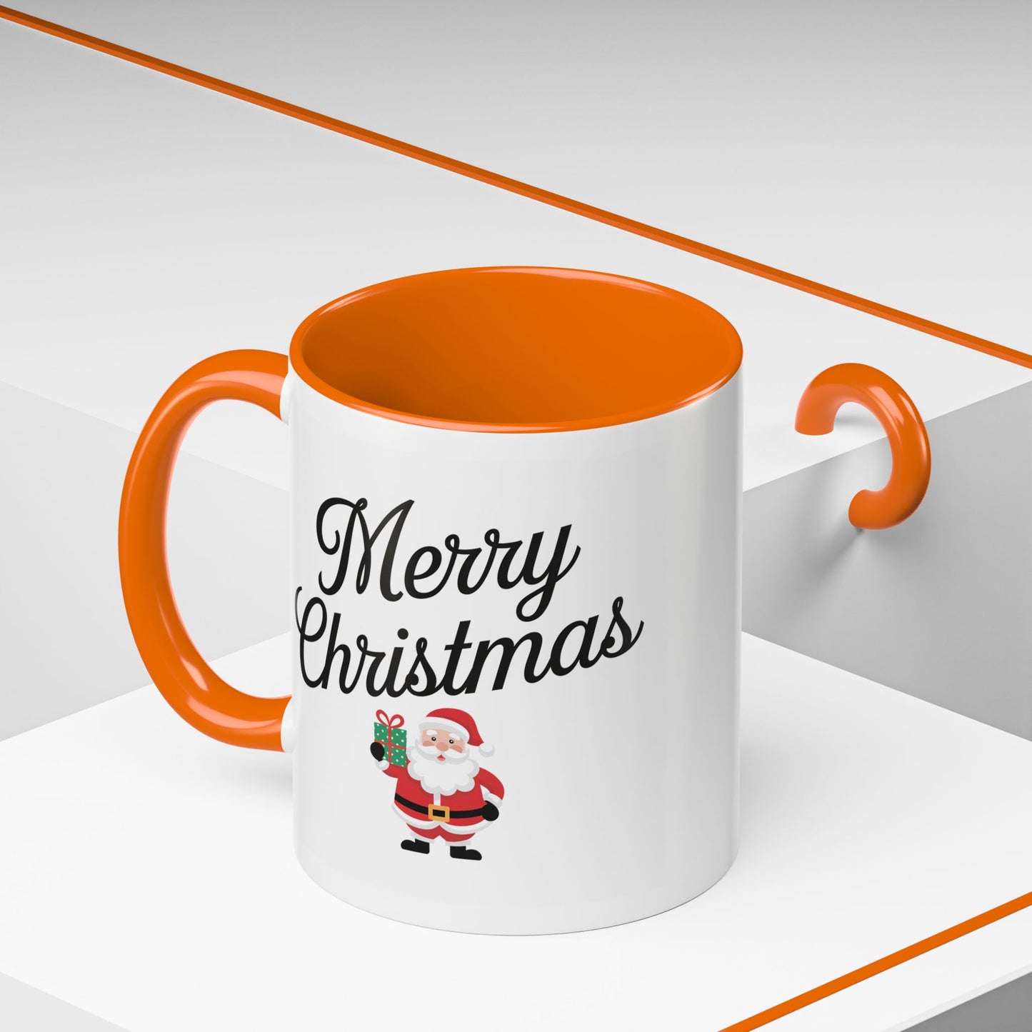 Christmas Mug - Merry Christmas Black Text Santa Present