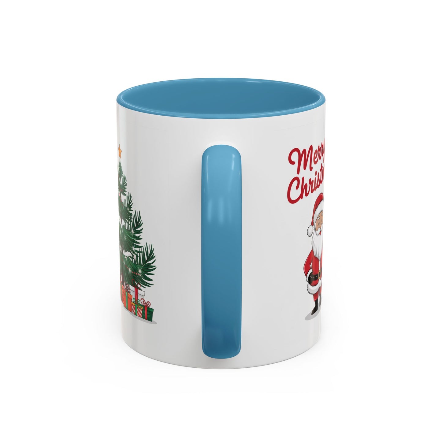 Christmas Mug - Merry Christmas Red Text Santa Tree Presents