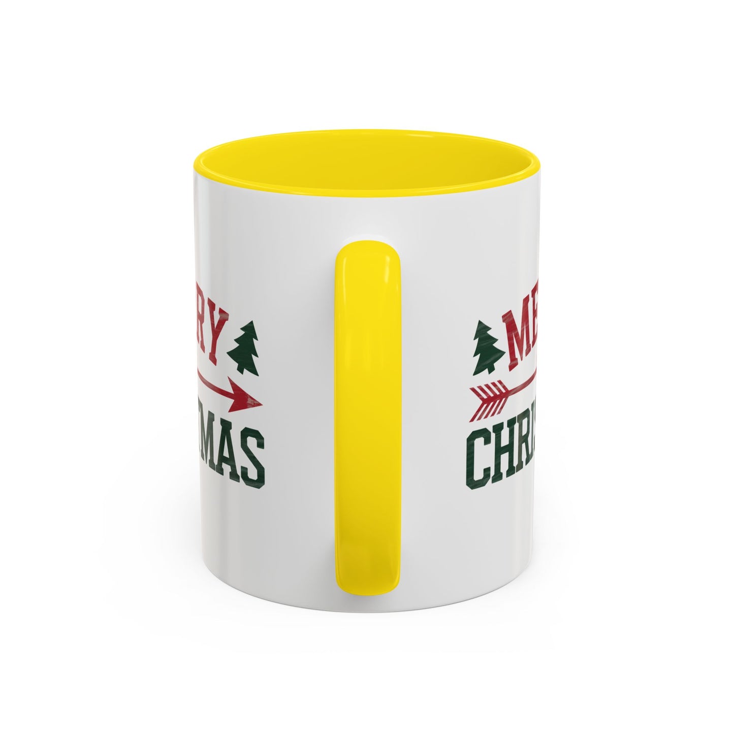 Christmas Mug - Merry Christmas Red & Green Text Heart Arrow Trees