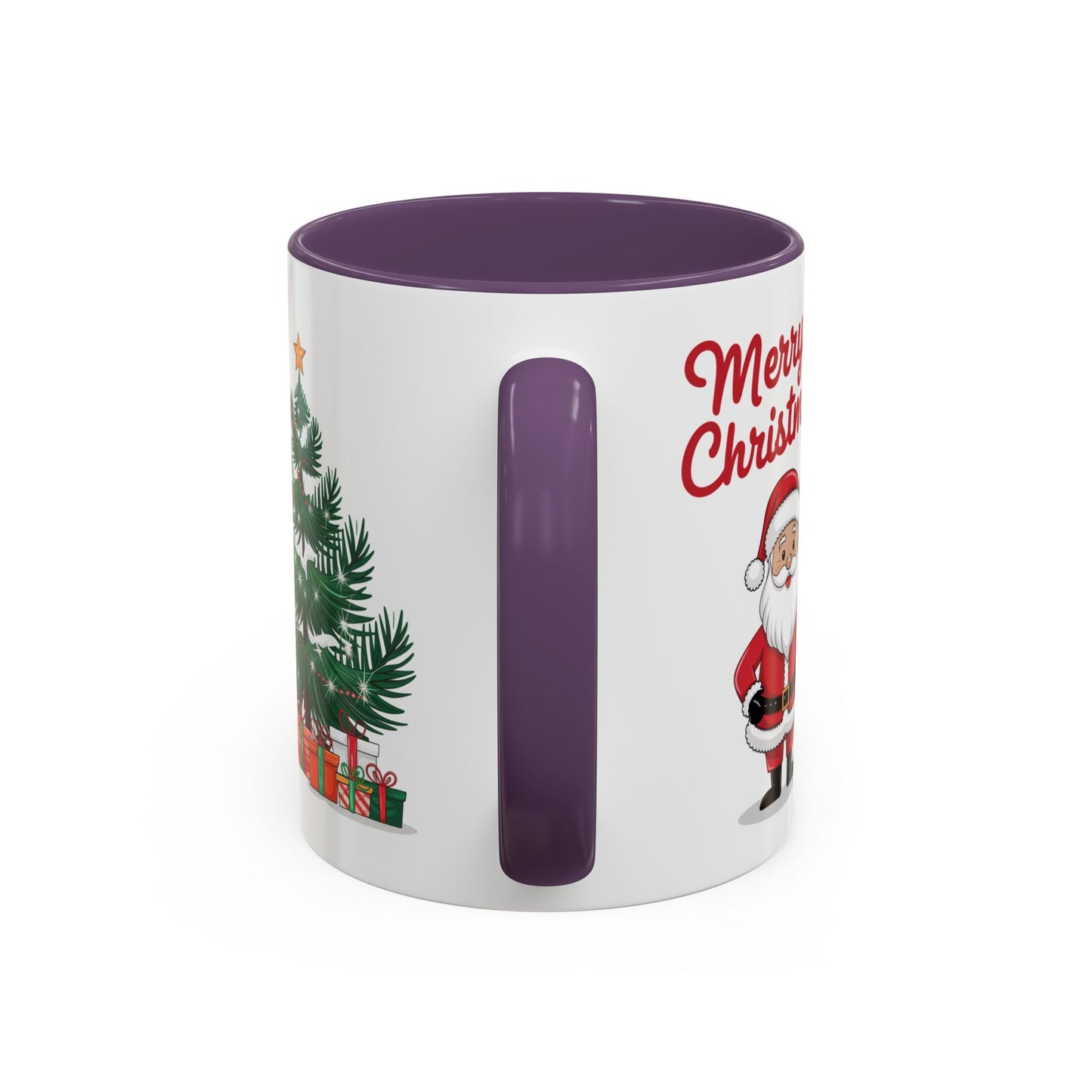 Christmas Mug - Merry Christmas Red Text Santa Tree Presents