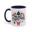 Christmas Mug - Merry Christmas Black Text Santa Reindeer Snowmen Ornaments