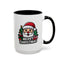 Christmas Mug - Merry Christmas White & Black Text Santa Trees Presents