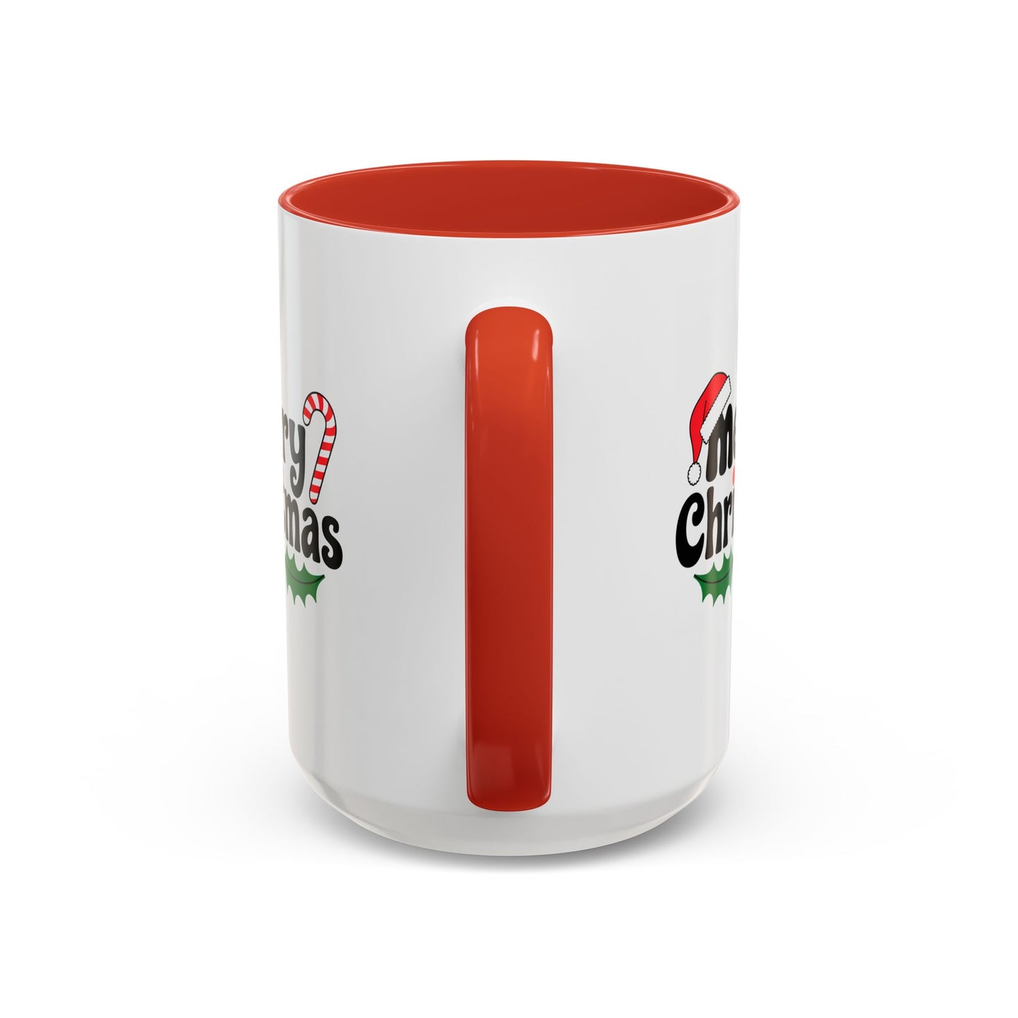 Christmas Mug - Merry Christmas Black Text Hat Candy Cane Mistletoe