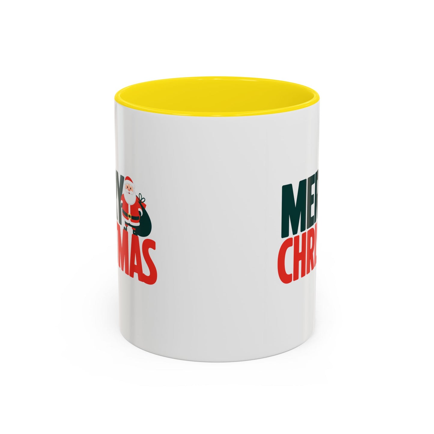 Christmas Mug - Merry Christmas Green & Red Text Santa Bag