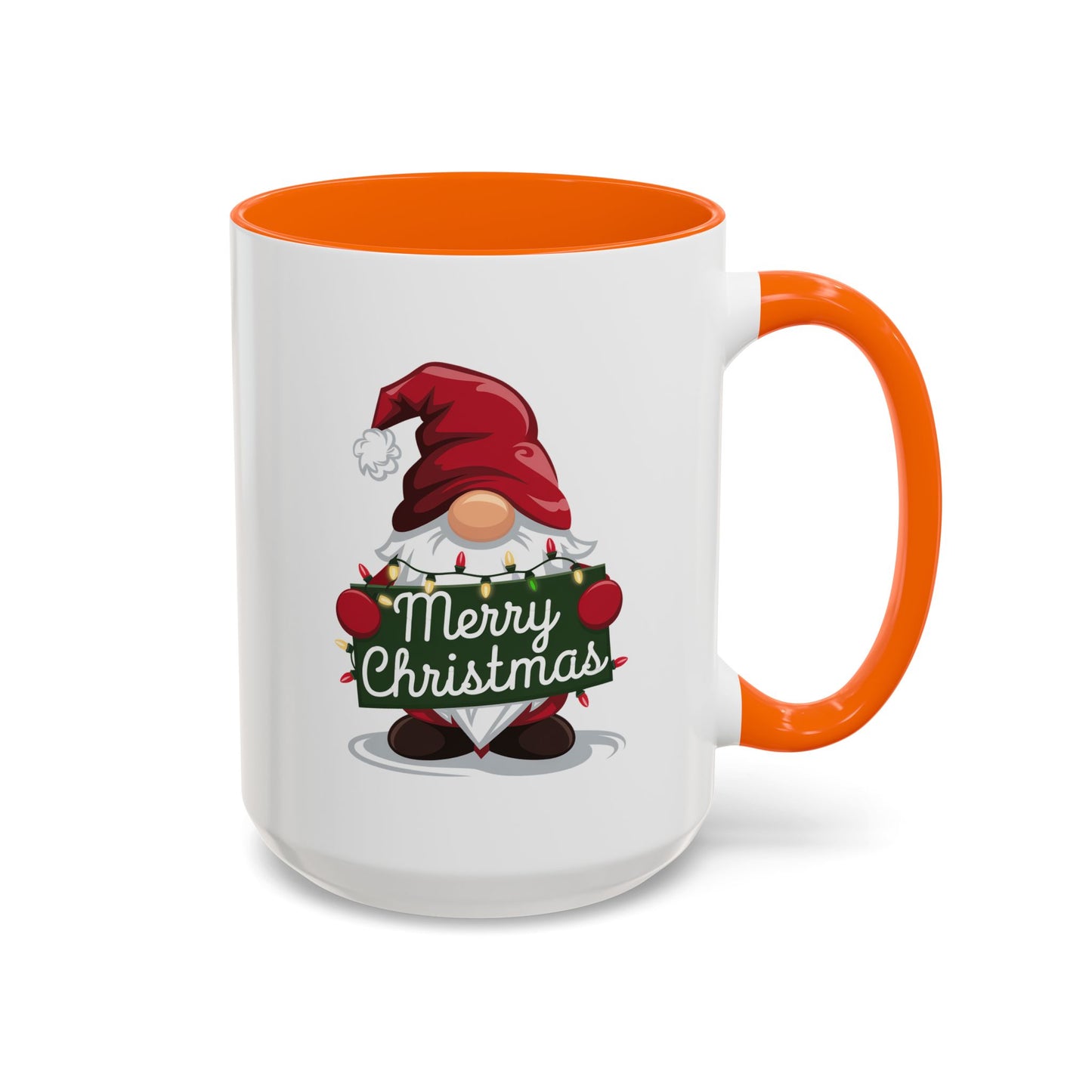 Christmas Mug - Merry Christmas White & Green Text Gnome Lights