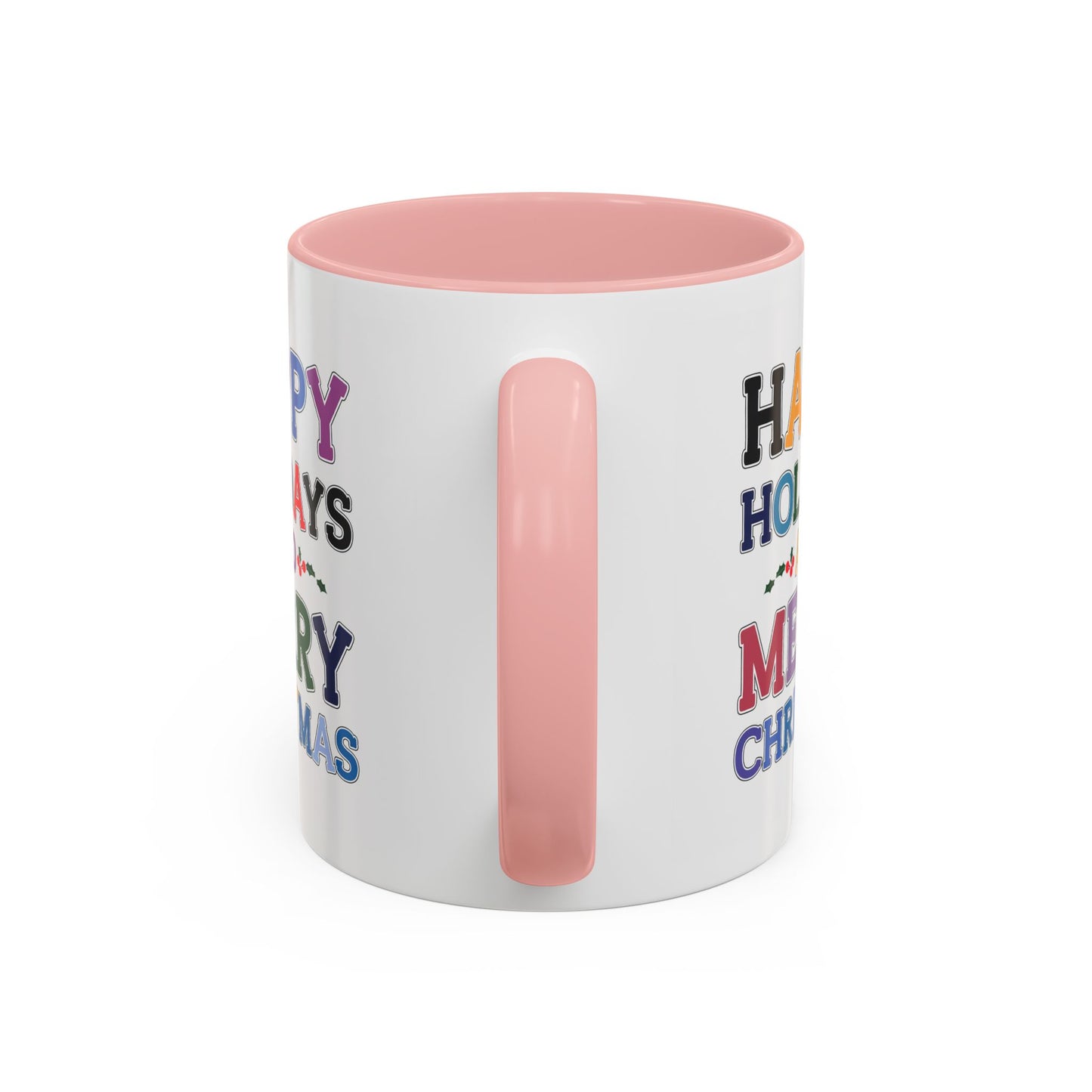 Christmas Mug - Happy Holidays and Merry Christmas Blue Yellow Purple Orange Red Text