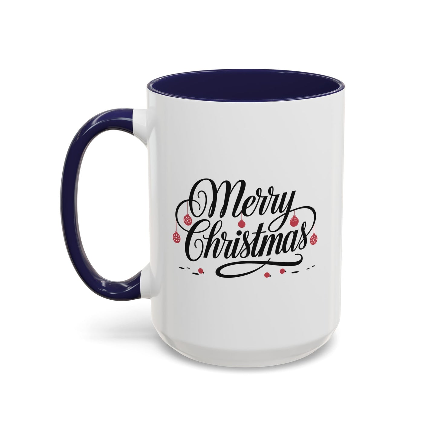 Christmas Mug - Merry Christmas Black Text Red Ornaments